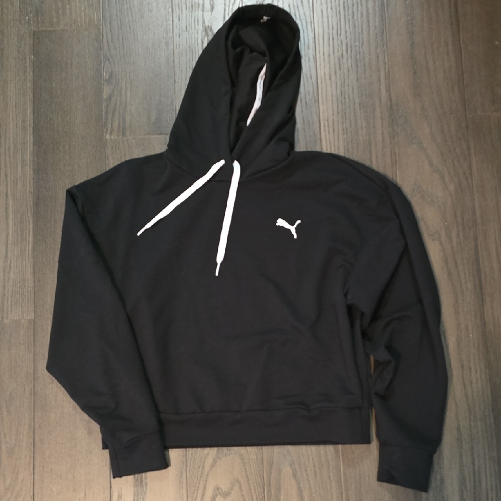 Puma Women's Black Crop Hoodie Sweater